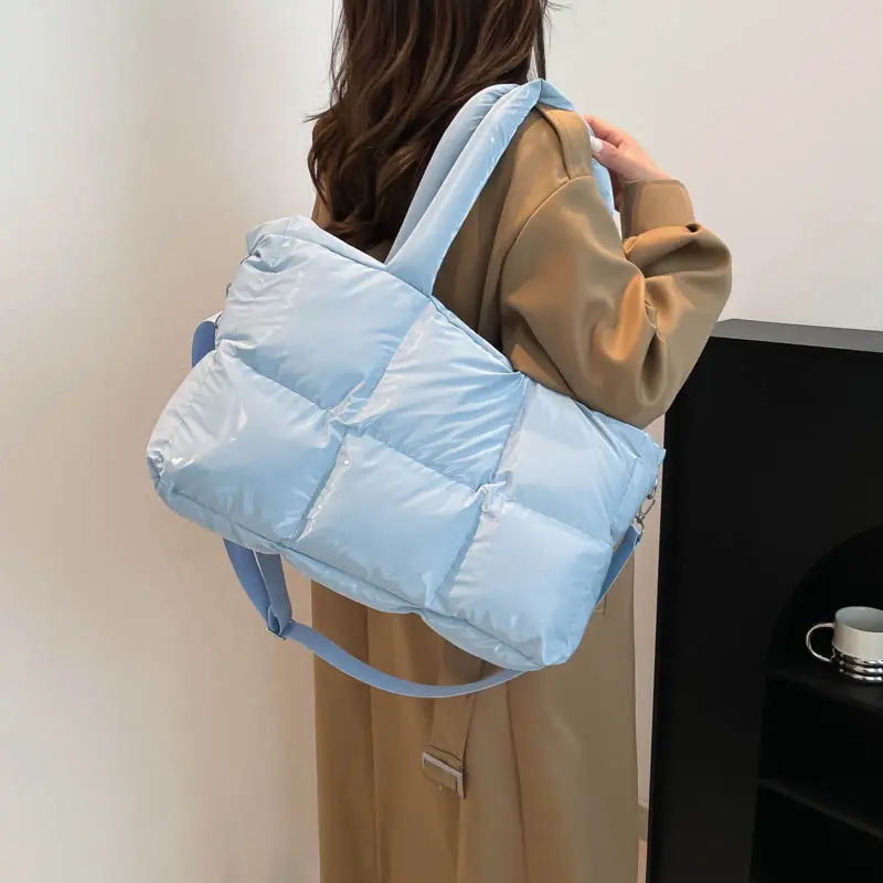LEFTSIDE Big White Tote Bags for Women Winter Designer Handbags 2024 Luxury Soft Crossbody Bags Cotton Short Handle Handbag