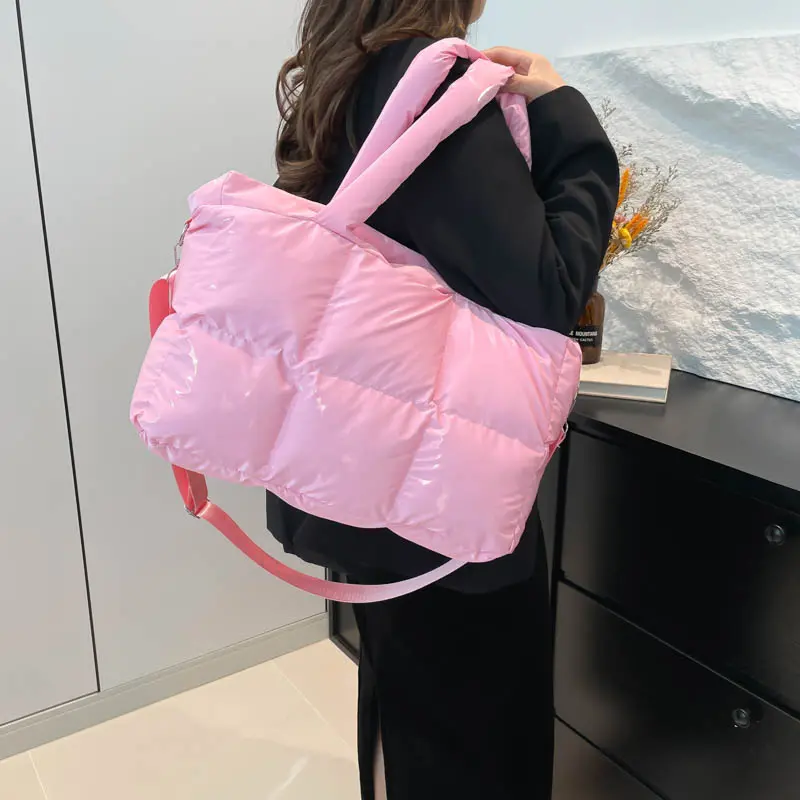 LEFTSIDE Big White Tote Bags for Women Winter Designer Handbags 2024 Luxury Soft Crossbody Bags Cotton Short Handle Handbag