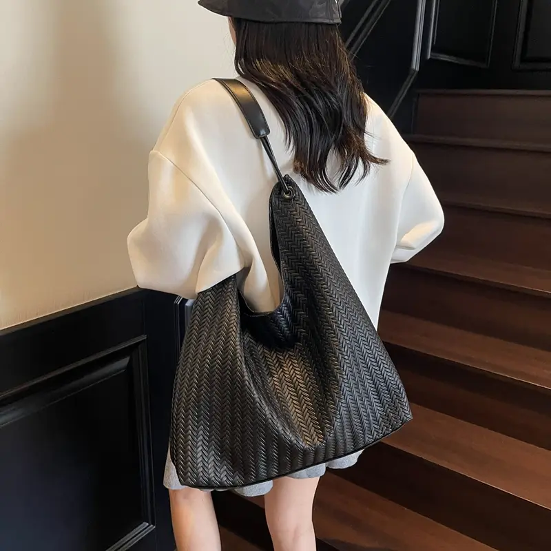 LEFTSIDE Weave High Capacity PU Leather Shoulder Bags for Women 2025 Luxury Brand Designer Hand Bag Females Handbags and Purses