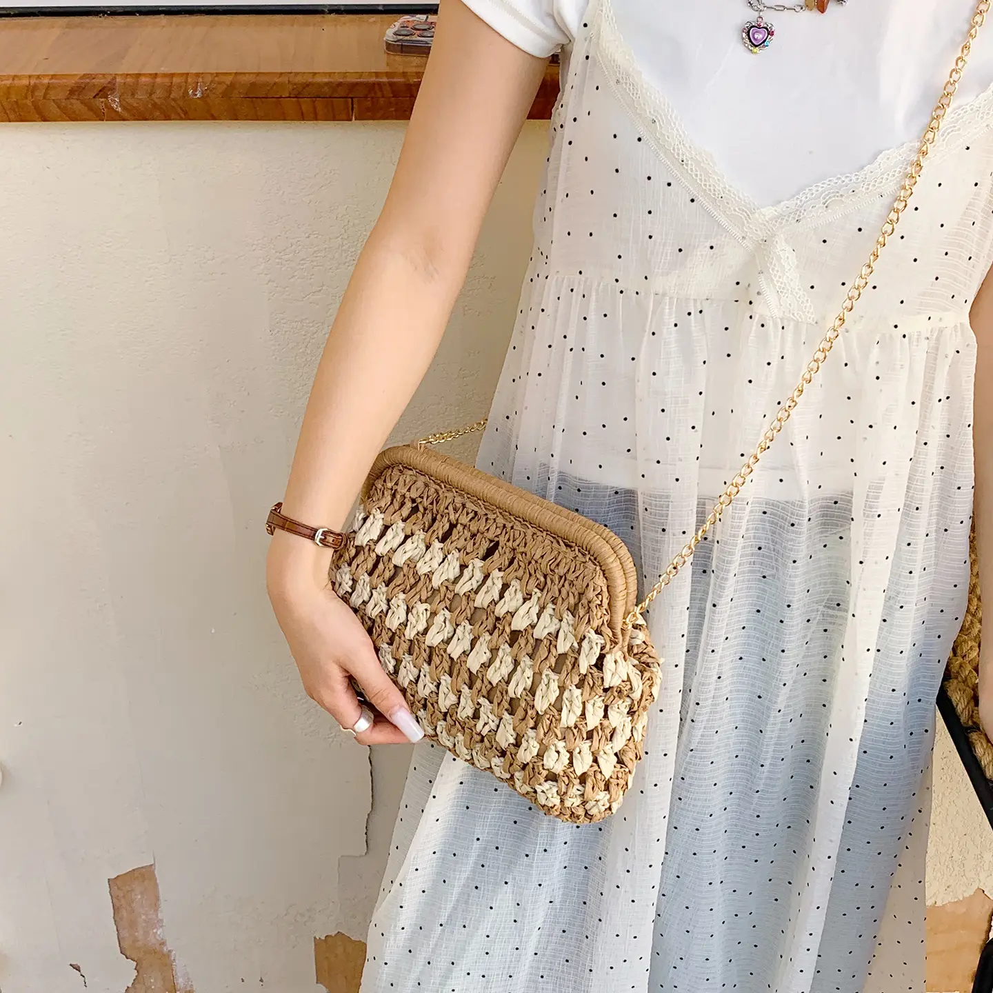 LEFTSIDE Woven Small Straw Shoulder Bags for Women 2025 Summer New Crossbody Bag Females Chain ​Raffia Beach Bags Handbags