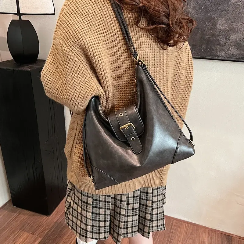 LEFTSIDE Belt Design Small PU Leather Shoulder Bag for Women 2024 Winter Trend New Y2K Handbags Females Luxury Crossbody Bag