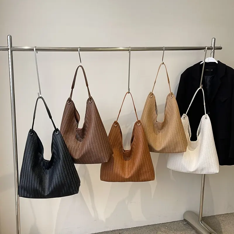 LEFTSIDE Weave High Capacity PU Leather Shoulder Bags for Women 2025 Luxury Brand Designer Hand Bag Females Handbags and Purses