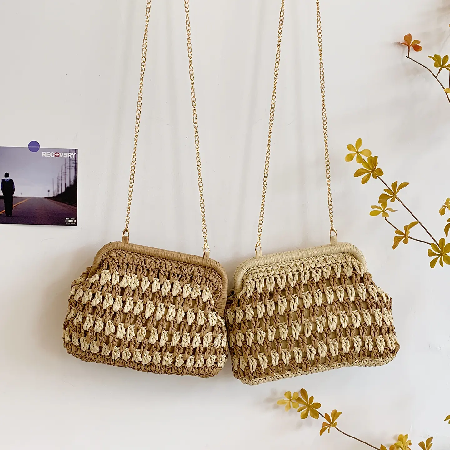 LEFTSIDE Woven Small Straw Shoulder Bags for Women 2025 Summer New Crossbody Bag Females Chain ​Raffia Beach Bags Handbags