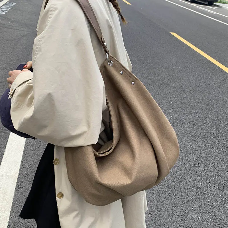 LEFTSIDE Canvas Large Shopper Shopping Hobo Bag for Women 2025 Fashion Handbags Females Travel Shoulder Bag Crossbody Bags