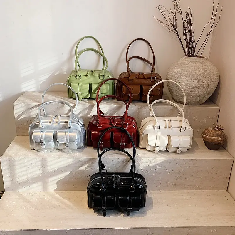 LEFTSIDE Small PU Leather Double Pockets Underarm Bags for Women 2024 Y2K New Luxury Shoulder Bag Females Handbags and Purses