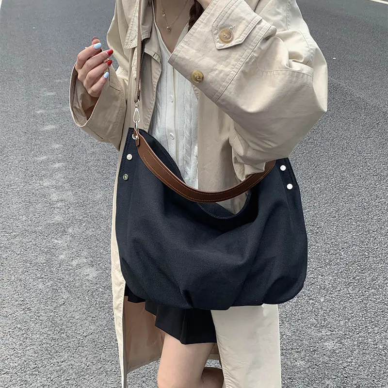 LEFTSIDE Canvas Large Shopper Shopping Hobo Bag for Women 2025 Fashion Handbags Females Travel Shoulder Bag Crossbody Bags