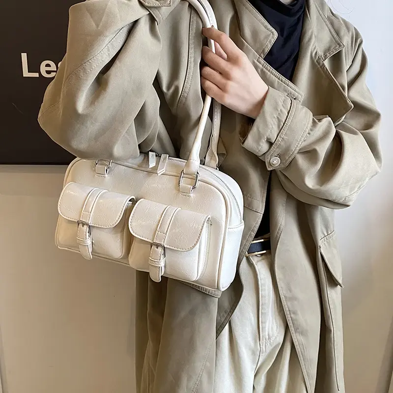 LEFTSIDE Small PU Leather Double Pockets Underarm Bags for Women 2024 Y2K New Luxury Shoulder Bag Females Handbags and Purses