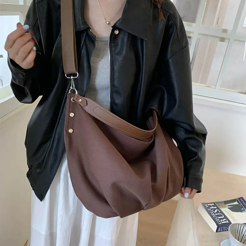 LEFTSIDE Canvas Large Shopper Shopping Hobo Bag for Women 2025 Fashion Handbags Females Travel Shoulder Bag Crossbody Bags