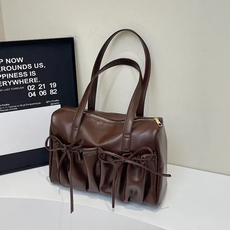 LEFTSIDE Bow Design PU Leather Retro Underarm Bag for Women 2025r Trend New Fashion Y2K Handbags Females Travel Shoulder Bags