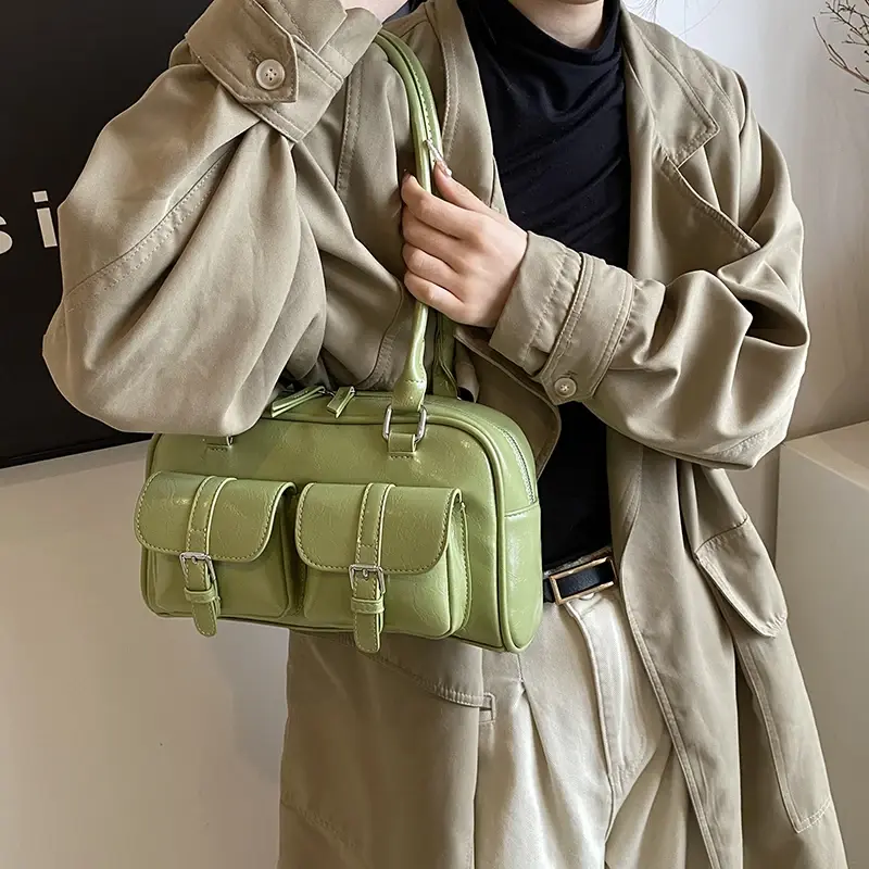 LEFTSIDE Small PU Leather Double Pockets Underarm Bags for Women 2024 Y2K New Luxury Shoulder Bag Females Handbags and Purses