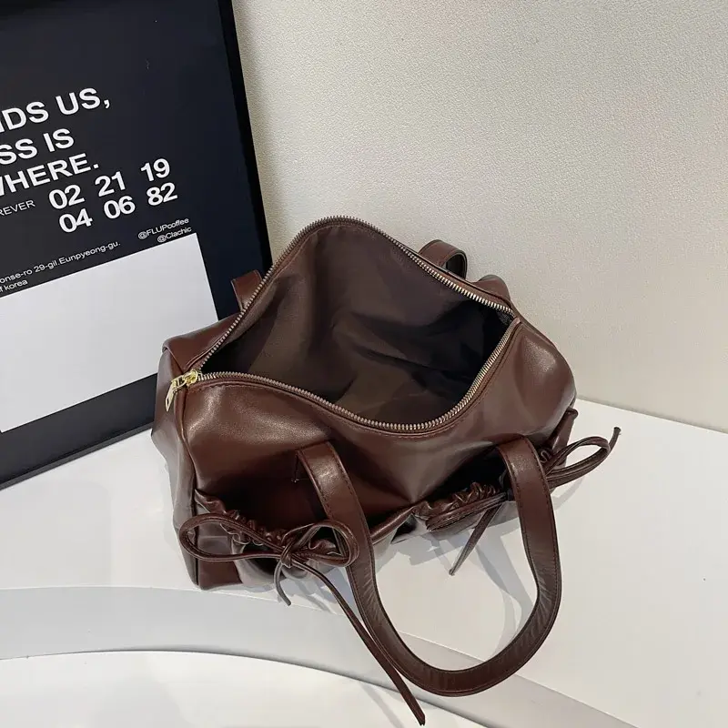 LEFTSIDE Bow Design PU Leather Retro Underarm Bag for Women 2025r Trend New Fashion Y2K Handbags Females Travel Shoulder Bags