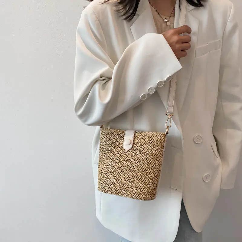 LEFTSIDE Weave Mini Straw Bucket Shoulder Bags for Women 2025 Summer Ladies New Crossbody Bag Females Beach Bags Lady Handbags