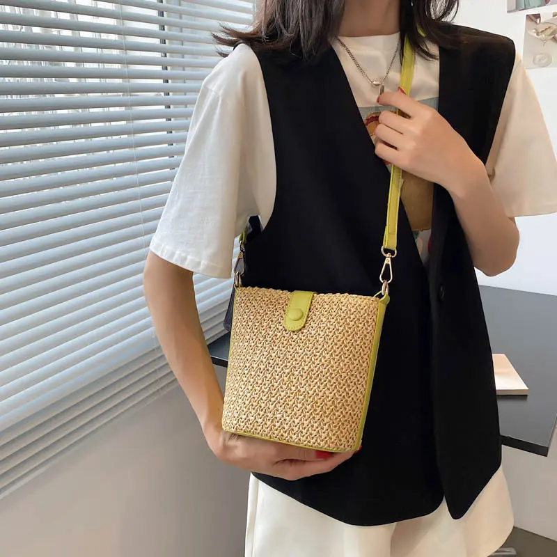 LEFTSIDE Weave Mini Straw Bucket Shoulder Bags for Women 2025 Summer Ladies New Crossbody Bag Females Beach Bags Lady Handbags