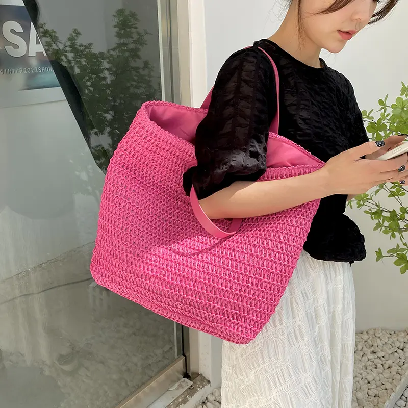 Summer Women Weave Straw Big Tote Bag 2025 New In Travel Beach Bags Handmade Shopper Shopping Shoulder Bag with Short Handle
