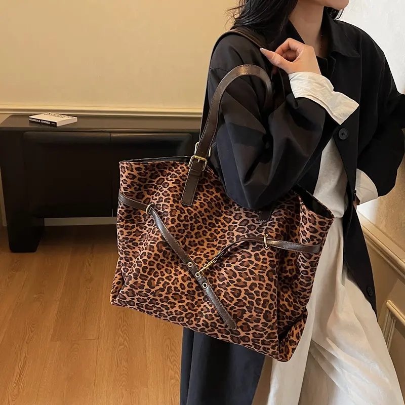 LEFTSIDE Women's Soft Large Capacity Leopard Shopper Shopping Bag 2025 New Travel Casual Shoulder Bag Handbags and Purses