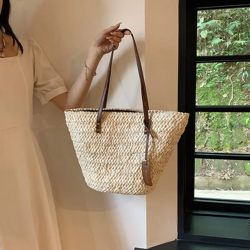 LEFTSIDE Bohemia Women Weave Big Straw Tote Bag 2025 Summer Y2k Travel Beach Bags Handmade Lady Handbag Rattan Shoulder Bags