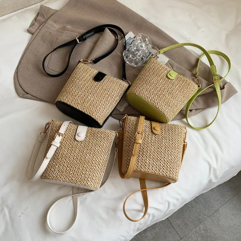 LEFTSIDE Weave Mini Straw Bucket Shoulder Bags for Women 2025 Summer Ladies New Crossbody Bag Females Beach Bags Lady Handbags