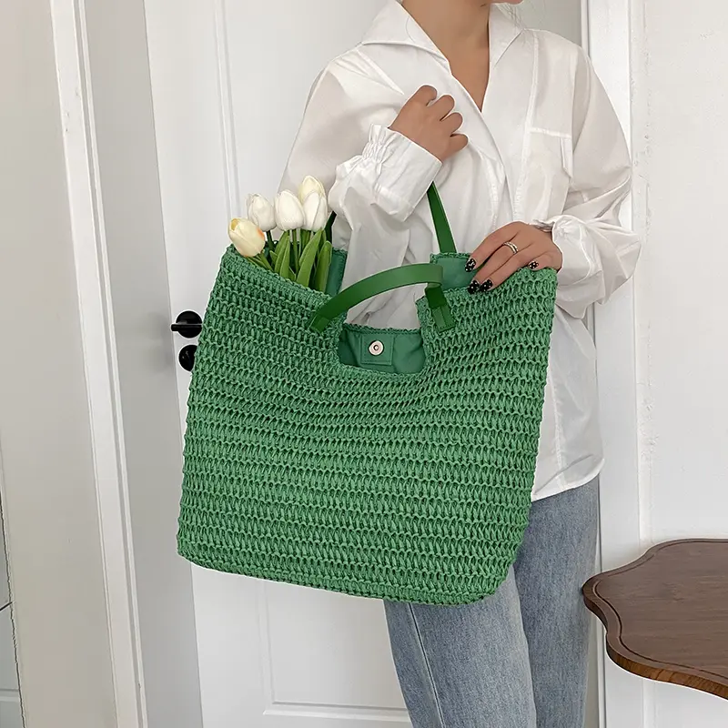 Summer Women Weave Straw Big Tote Bag 2025 New In Travel Beach Bags Handmade Shopper Shopping Shoulder Bag with Short Handle