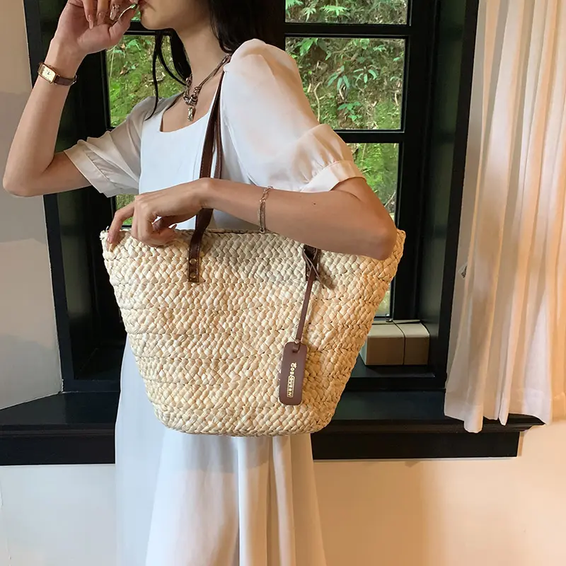 LEFTSIDE Bohemia Women Weave Big Straw Tote Bag 2025 Summer Y2k Travel Beach Bags Handmade Lady Handbag Rattan Shoulder Bags