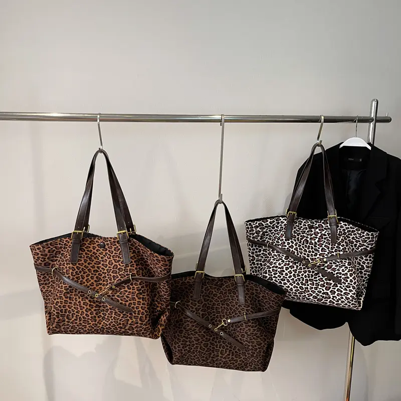 LEFTSIDE Women's Soft Large Capacity Leopard Shopper Shopping Bag 2025 New Travel Casual Shoulder Bag Handbags and Purses