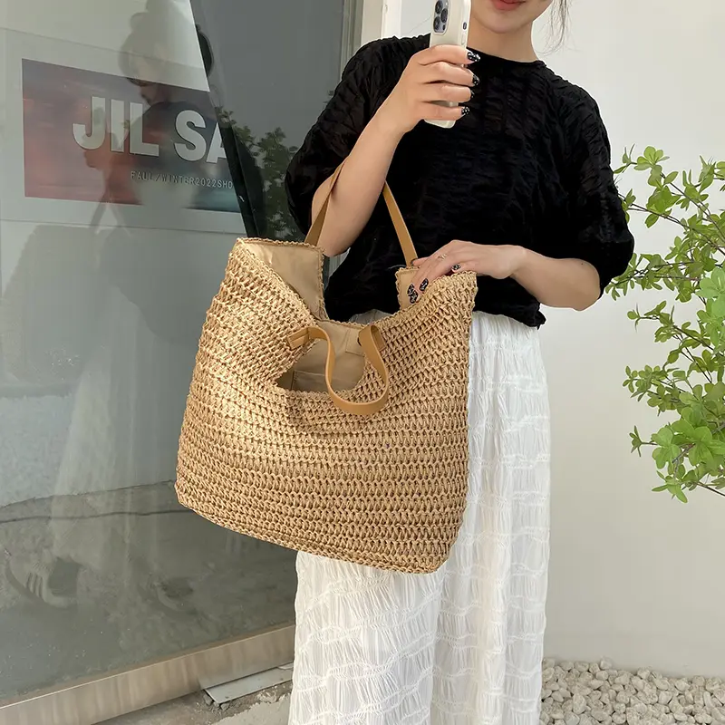 Summer Women Weave Straw Big Tote Bag 2025 New In Travel Beach Bags Handmade Shopper Shopping Shoulder Bag with Short Handle