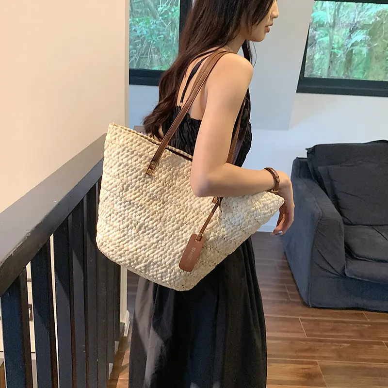LEFTSIDE Bohemia Women Weave Big Straw Tote Bag 2025 Summer Y2k Travel Beach Bags Handmade Lady Handbag Rattan Shoulder Bags