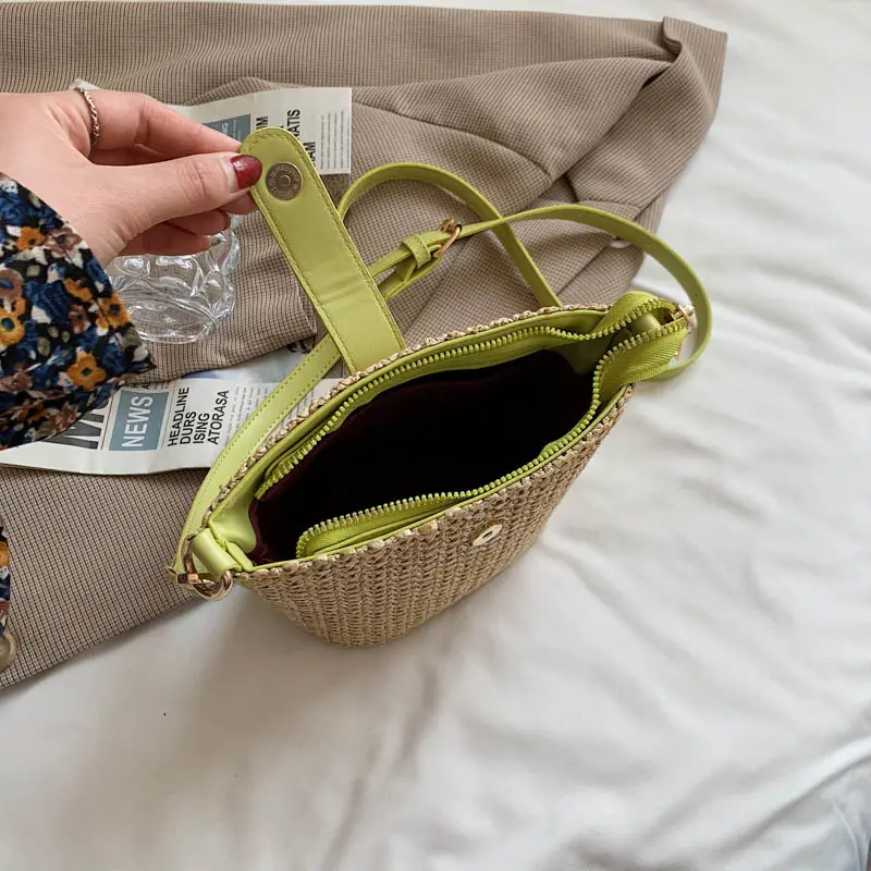 LEFTSIDE Weave Mini Straw Bucket Shoulder Bags for Women 2025 Summer Ladies New Crossbody Bag Females Beach Bags Lady Handbags
