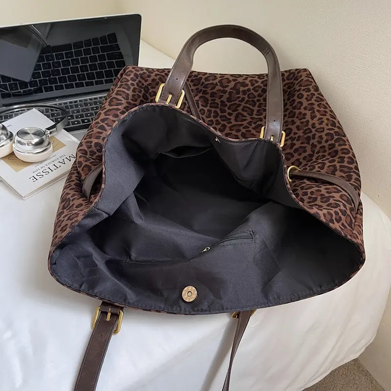 LEFTSIDE Women's Soft Large Capacity Leopard Shopper Shopping Bag 2025 New Travel Casual Shoulder Bag Handbags and Purses