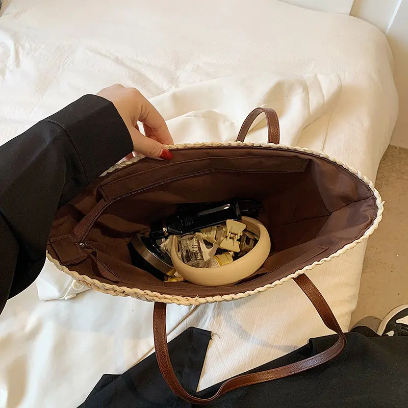 LEFTSIDE Bohemia Women Weave Big Straw Tote Bag 2025 Summer Y2k Travel Beach Bags Handmade Lady Handbag Rattan Shoulder Bags