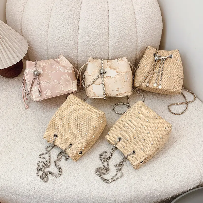 LEFTSIDE Chinese Style Small Shoulder Bags for Women 2025 Summer New Trend Crossbody Bag Females Chain ​Bucket Bags Handbags