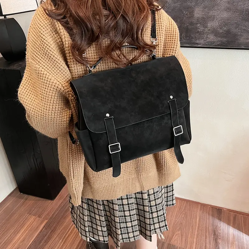 LEFTSIDE Women's Pu Leather Backpacks 2025 New Korean Fashion Solid Color Vintage Luxury Backpack Student School Bag Back Packs