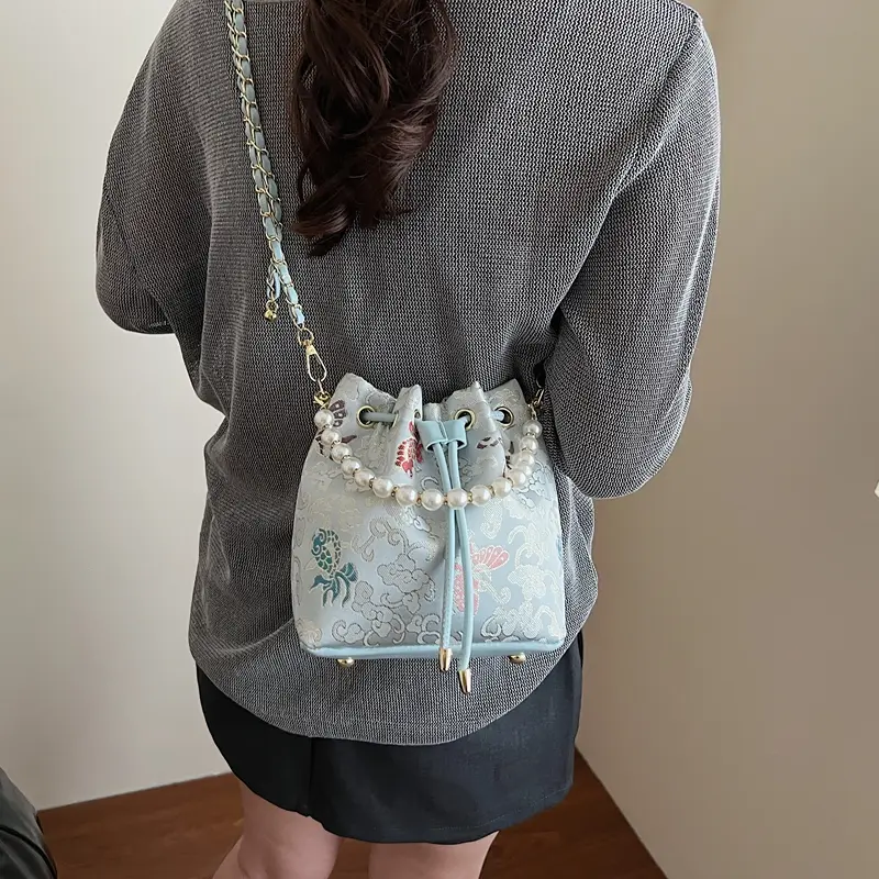 LEFTSIDE Chinese Style Mini Shoulder Bags for Women 2025 Summer New Trend Crossbody Bag Females Chain ​Bucket Bags Handbags