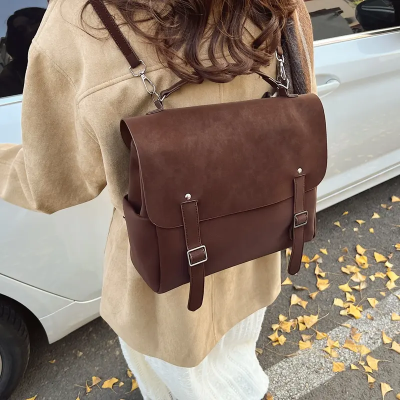 LEFTSIDE Women's Pu Leather Backpacks 2025 New Korean Fashion Solid Color Vintage Luxury Backpack Student School Bag Back Packs