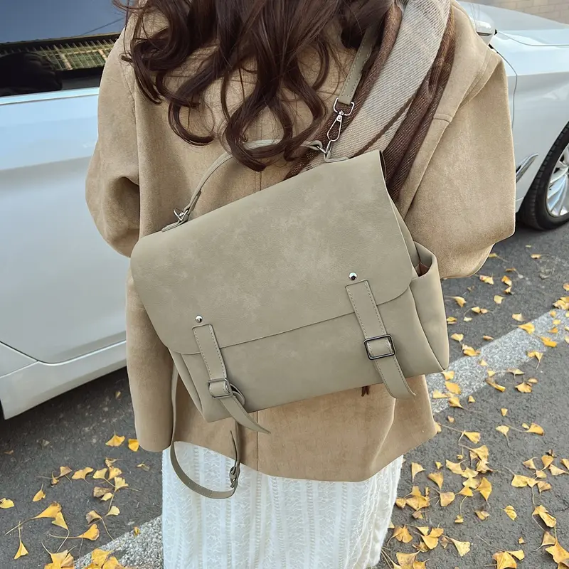LEFTSIDE Women's Pu Leather Backpacks 2025 New Korean Fashion Solid Color Vintage Luxury Backpack Student School Bag Back Packs