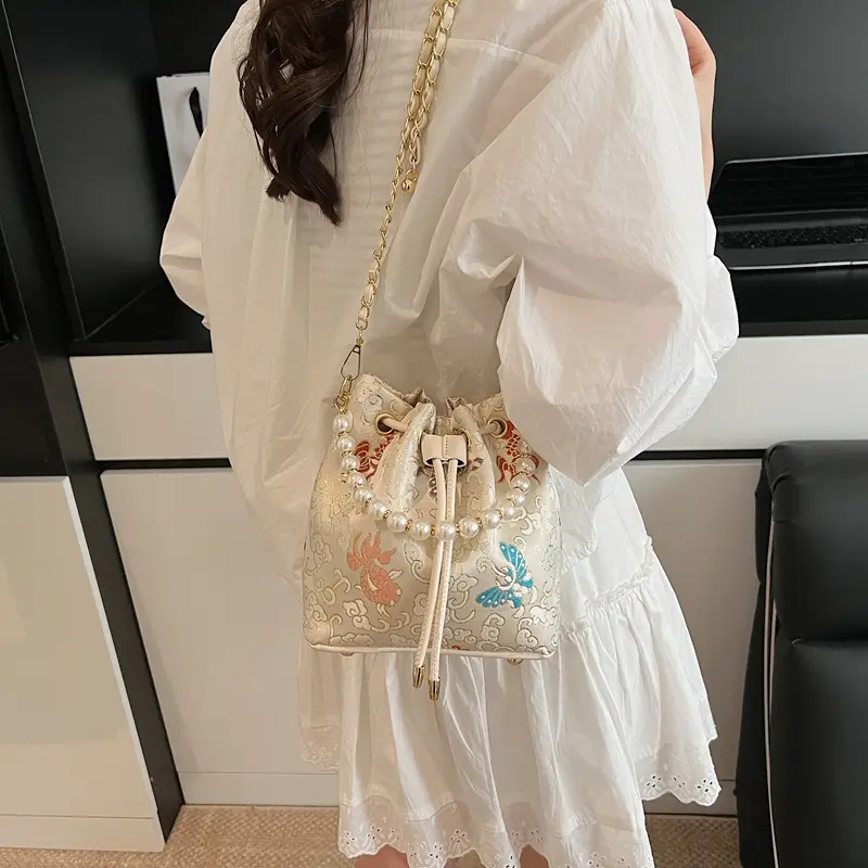 LEFTSIDE Chinese Style Mini Shoulder Bags for Women 2025 Summer New Trend Crossbody Bag Females Chain ​Bucket Bags Handbags
