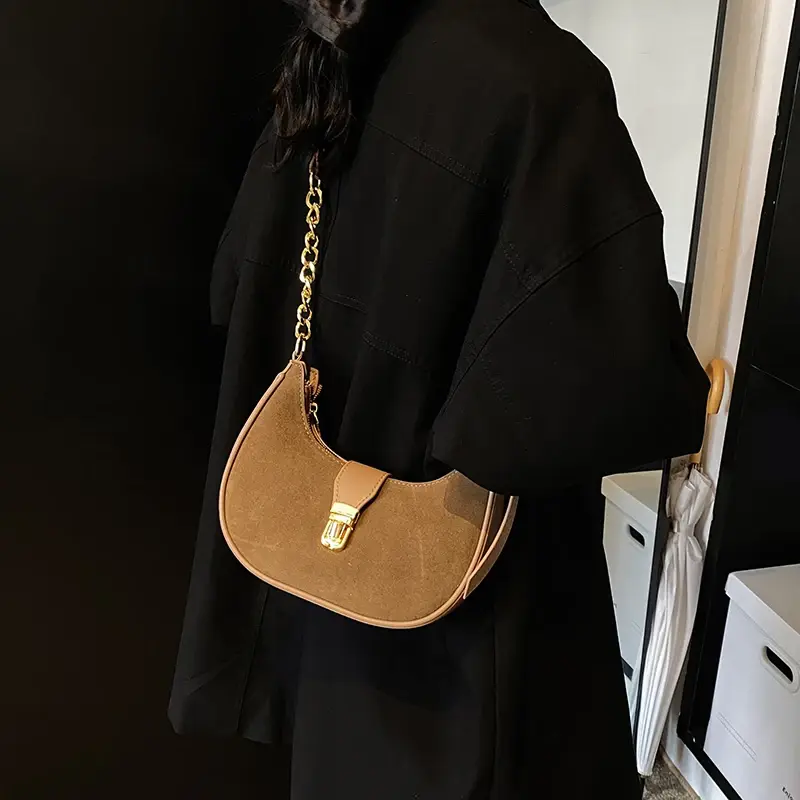 LEFTSIDE Small NUBUCK Saddle Bags Lady Crossbody Shoulder Bag for Women 2025 Winter New Fashion Vintage Trend Y2K Chain Handbags