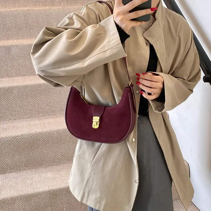 LEFTSIDE Small NUBUCK Saddle Bags Lady Crossbody Shoulder Bag for Women 2025 Winter New Fashion Vintage Trend Y2K Chain Handbags