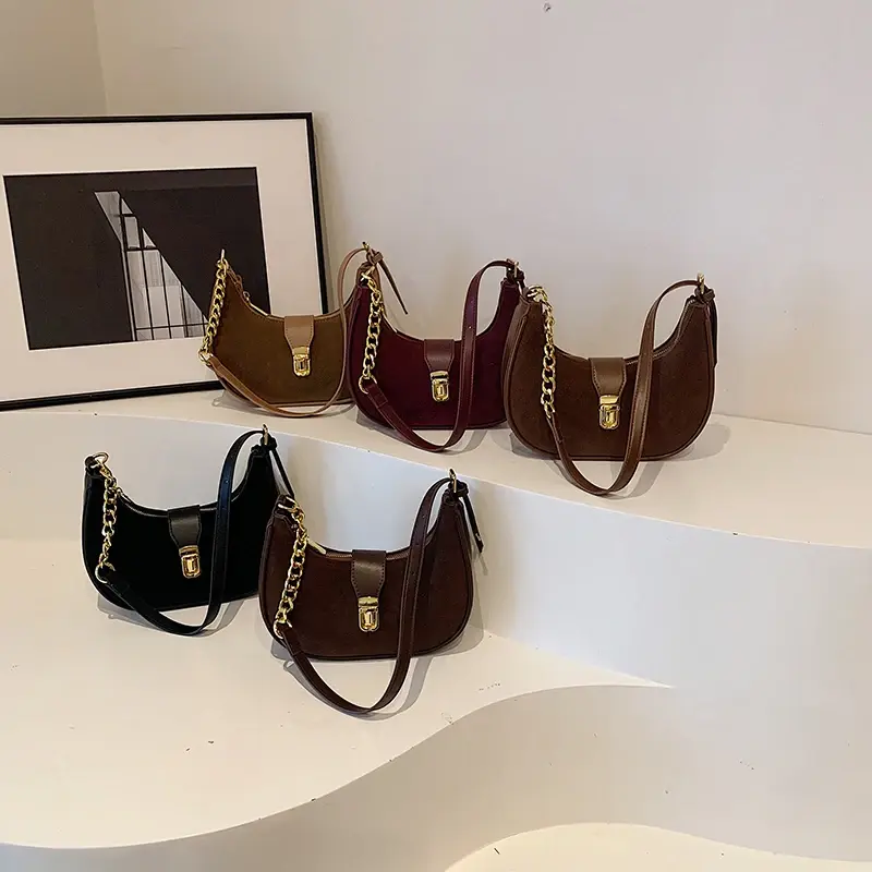 LEFTSIDE Small NUBUCK Saddle Bags Lady Crossbody Shoulder Bag for Women 2025 Winter New Fashion Vintage Trend Y2K Chain Handbags