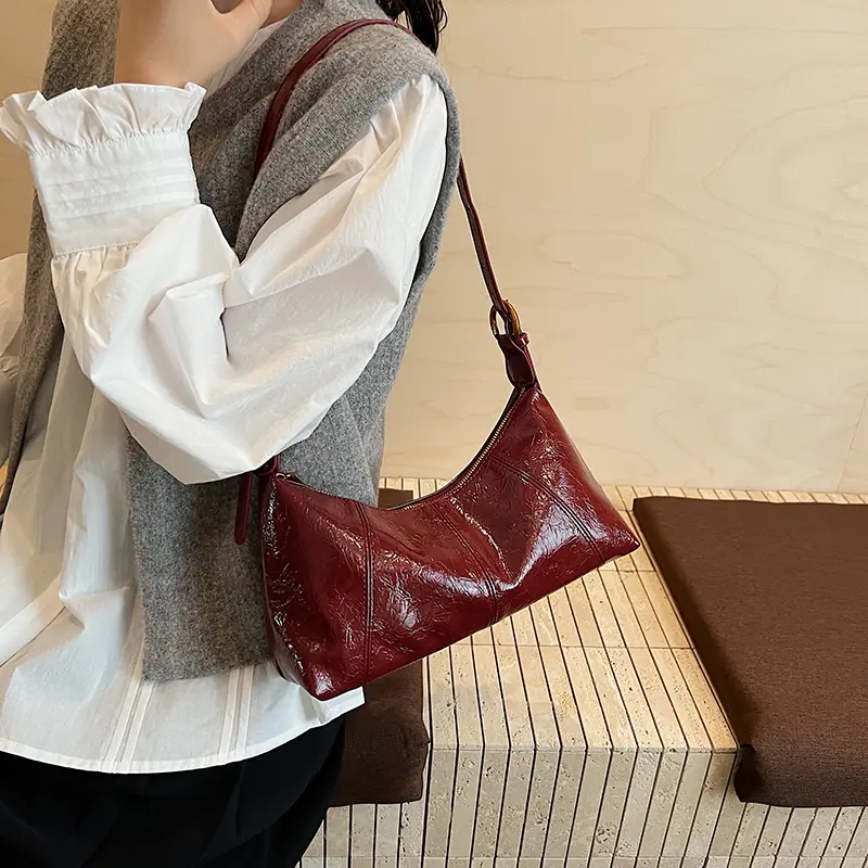 LEFTSIDE Retro Small Splicing Leather Underarm Bag 2025 New Trendy Shoulder Bag Fashion Crossbody Bag Females Luxury Handbags