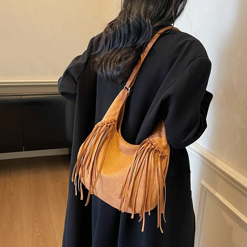 LEFTSIDE Design Faux Suede Shoulder Bags for Women 2025 Tassels Crossbody Bag Females Retro New ​Luxury Handbags and Purses