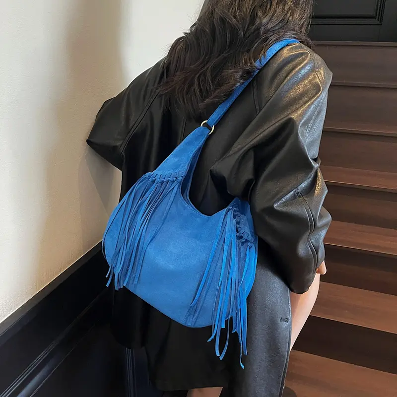 LEFTSIDE Design Faux Suede Shoulder Bags for Women 2025 Tassels Crossbody Bag Females Retro New ​Luxury Handbags and Purses