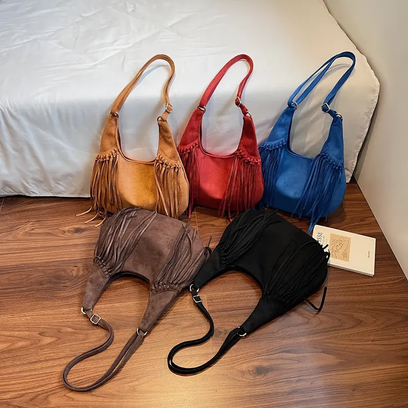 LEFTSIDE Design Faux Suede Shoulder Bags for Women 2025 Tassels Crossbody Bag Females Retro New ​Luxury Handbags and Purses