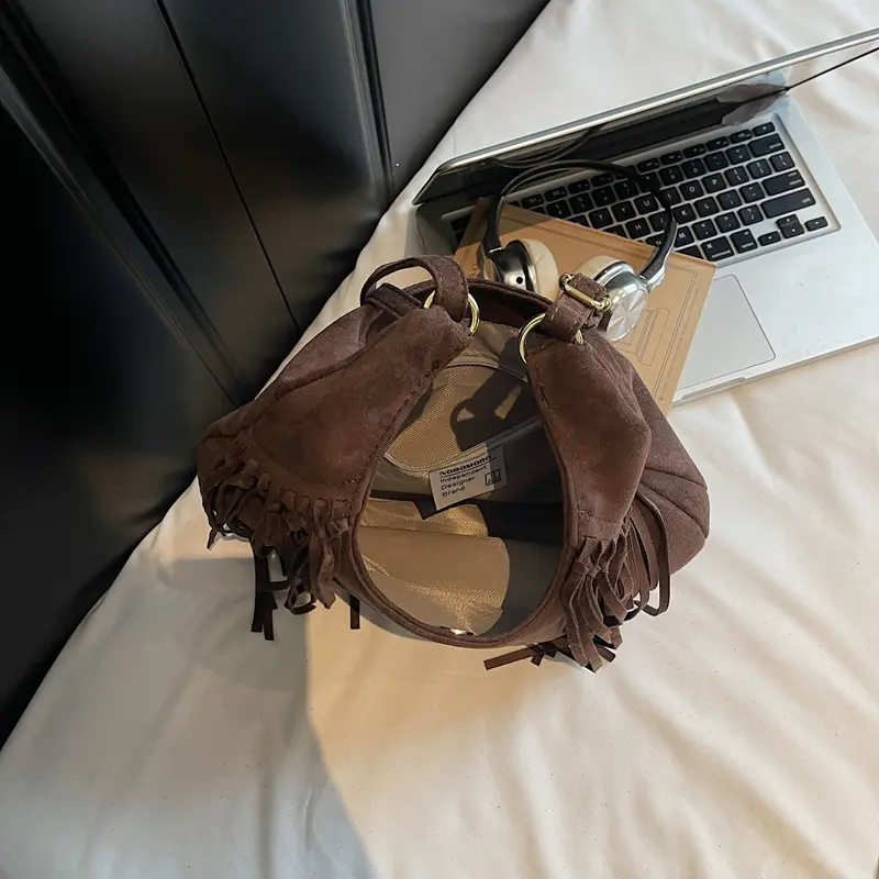 LEFTSIDE Design Faux Suede Shoulder Bags for Women 2025 Tassels Crossbody Bag Females Retro New ​Luxury Handbags and Purses