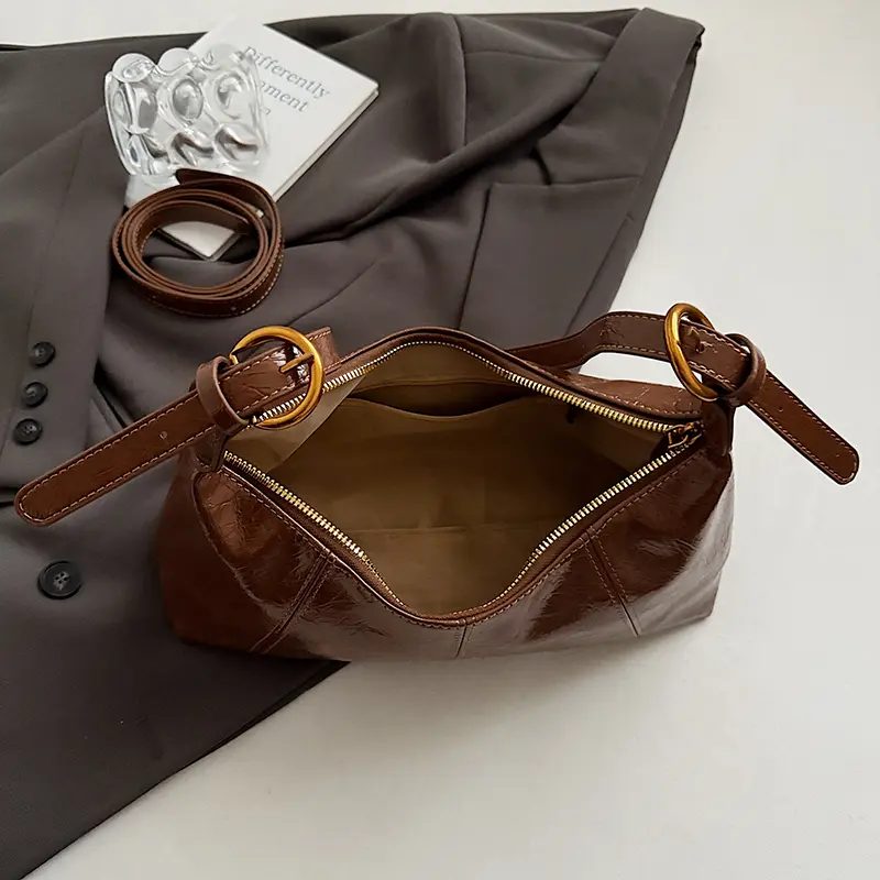 LEFTSIDE Retro Small Splicing Leather Underarm Bag 2025 New Trendy Shoulder Bag Fashion Crossbody Bag Females Luxury Handbags