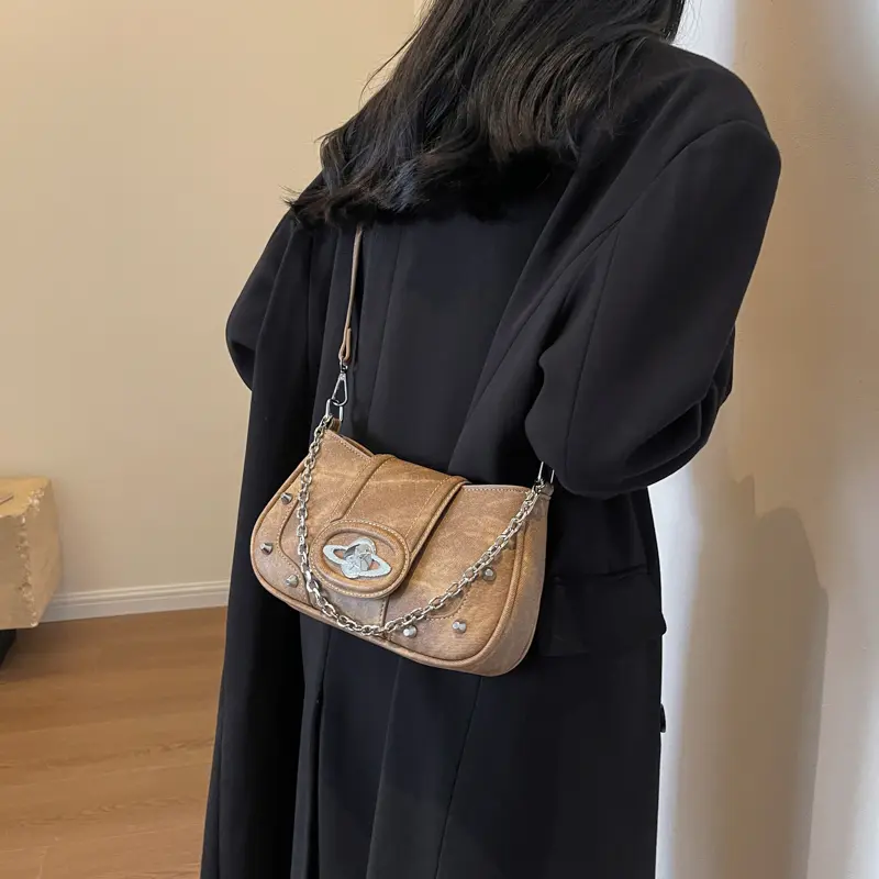 LEFTSIDE Small PU Leather Crossbody Bags for Women 2025 Winter CHAIN Underarm Bag Handbags and Purses Fashion Shoulder Bag