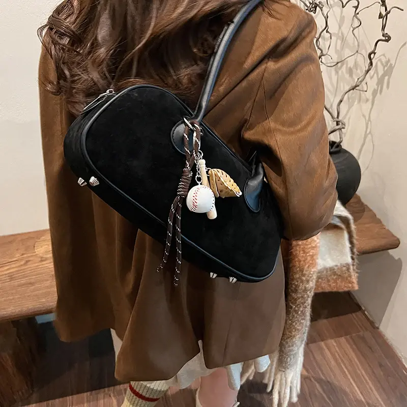 LEFTSIDE Faux Suede Retro Shoulder Bag for Women 2024 Winter Trend New Y2K Handbags Females Travel Luxury Fashion Tote Bags