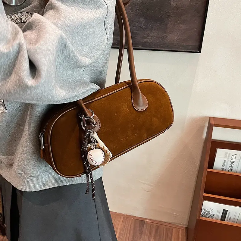 LEFTSIDE Faux Suede Retro Shoulder Bag for Women 2024 Winter Trend New Y2K Handbags Females Travel Luxury Fashion Tote Bags