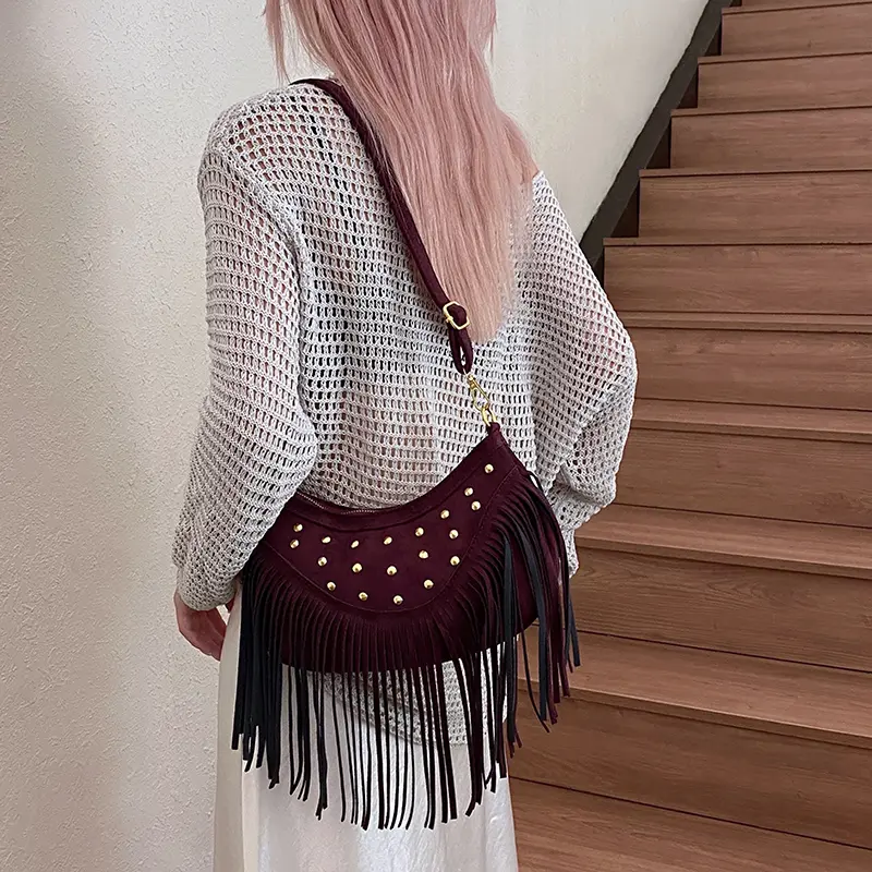 LEFTSIDE Rivets Design Small PU Leather Shoulder Bags for Women 2025 New Tassels Crossbody Bag Females ​Handbags and Purses