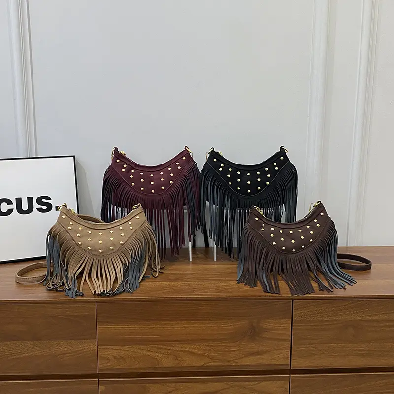LEFTSIDE Rivets Design Small PU Leather Shoulder Bags for Women 2025 New Tassels Crossbody Bag Females ​Handbags and Purses