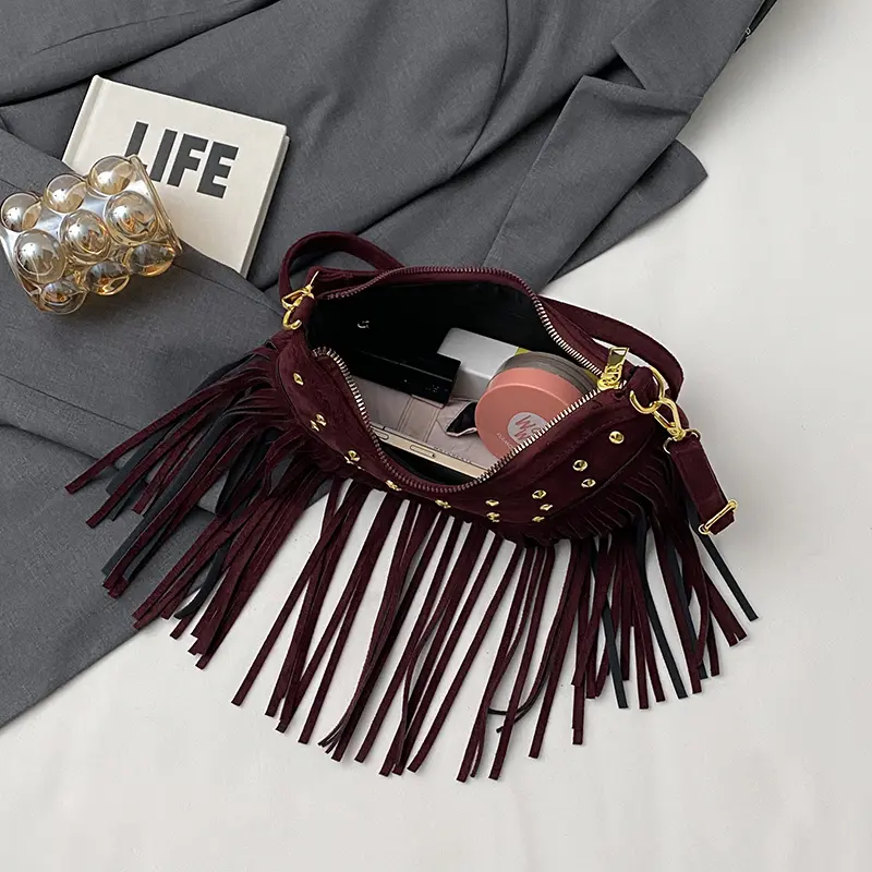 LEFTSIDE Rivets Design Small PU Leather Shoulder Bags for Women 2025 New Tassels Crossbody Bag Females ​Handbags and Purses